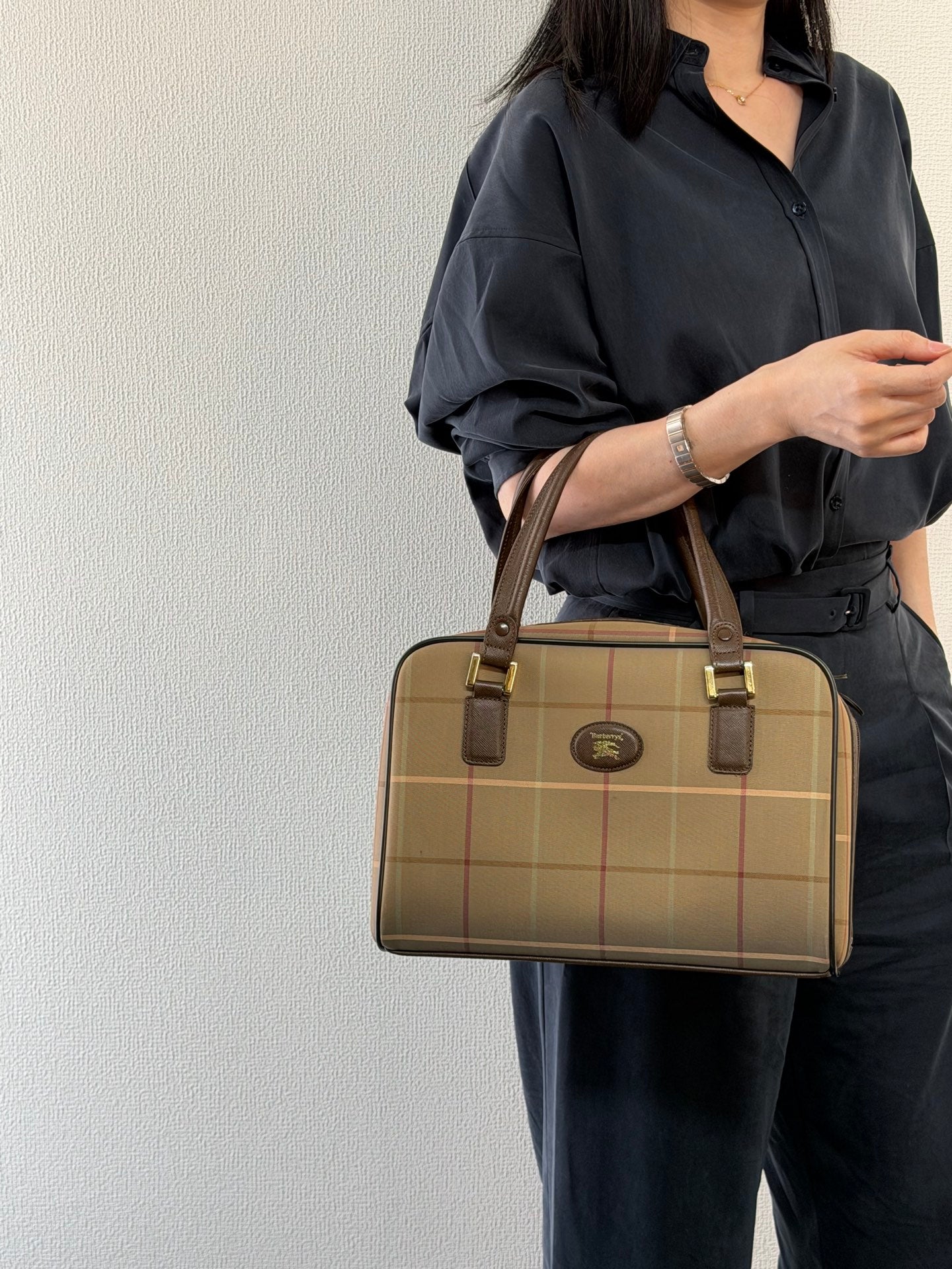 BURBERRY Check Pattern Handbag