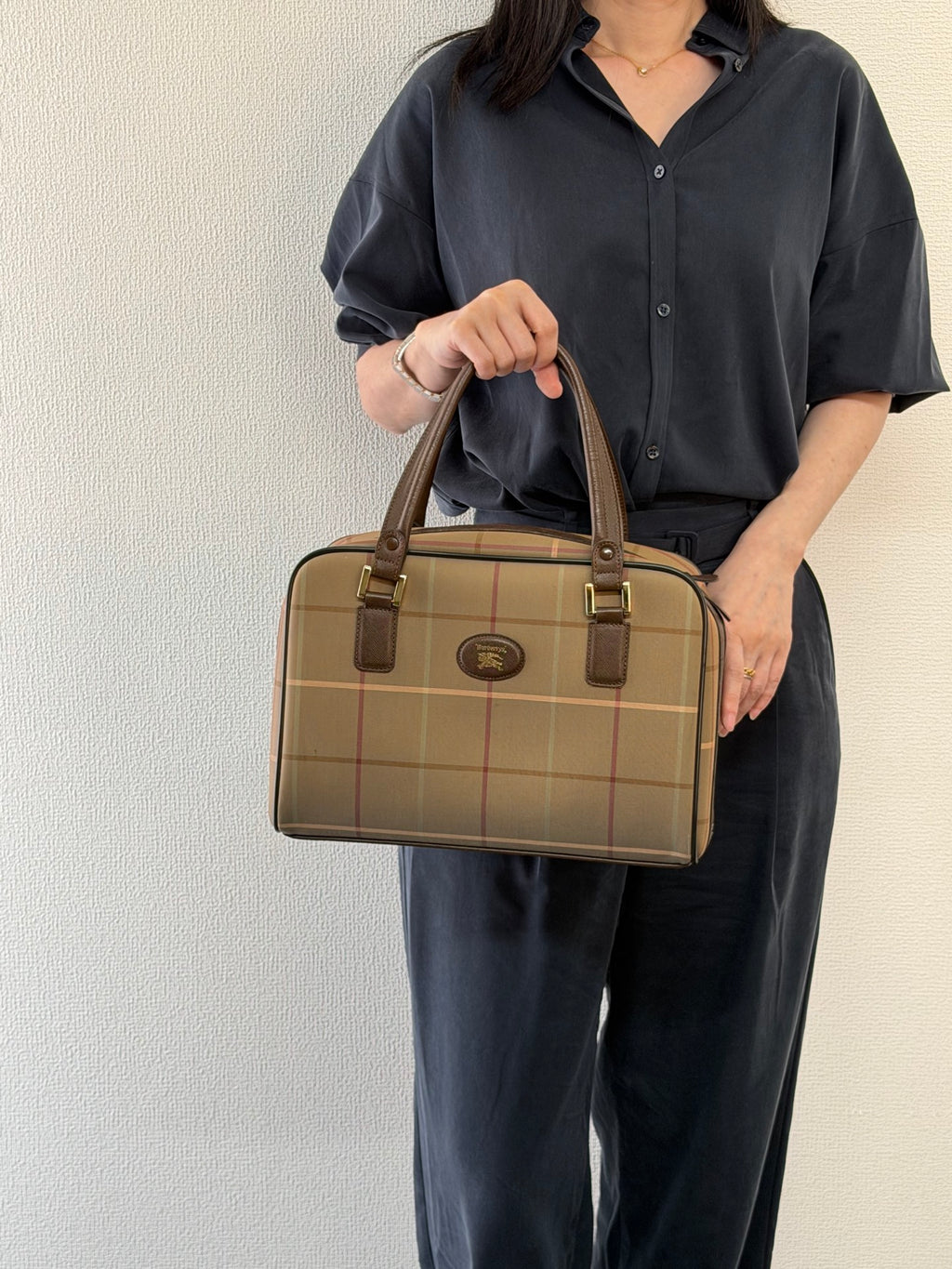 BURBERRY Check Pattern Handbag