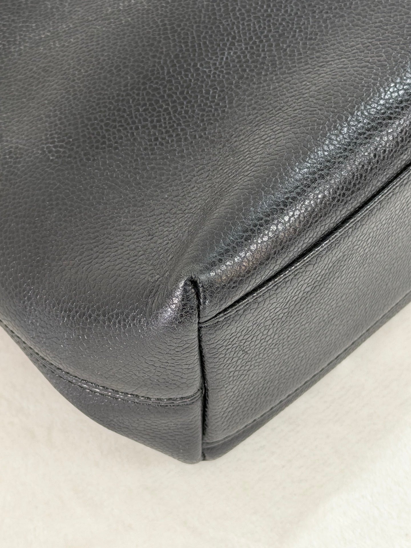 CHANEL Caviar Embossed Logo Chain Tote Bag