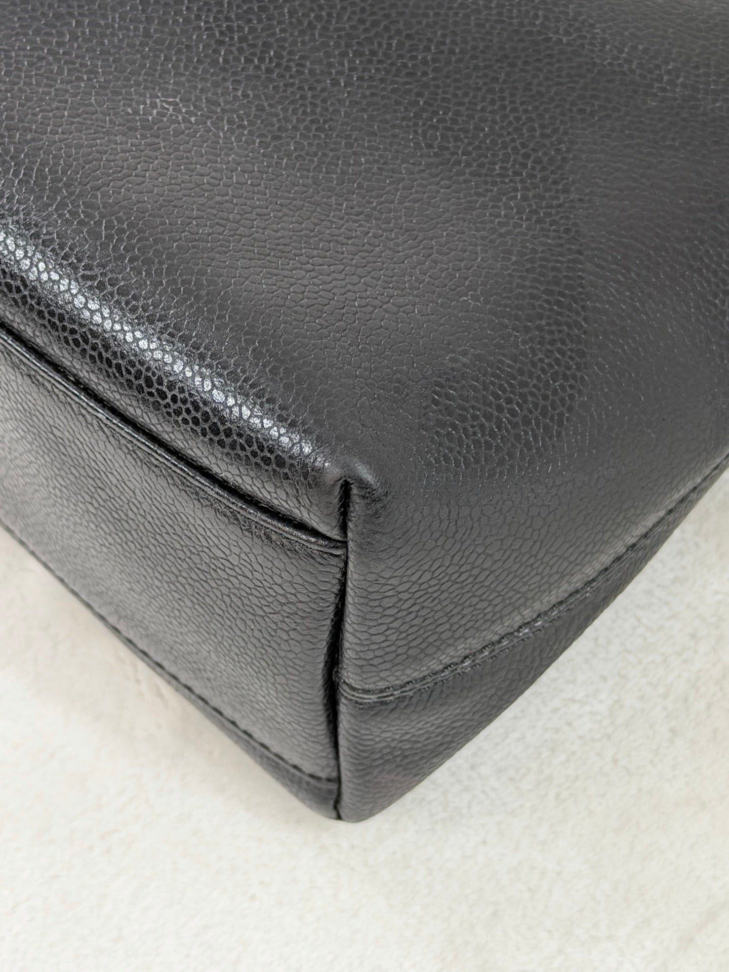 CHANEL Caviar Embossed Logo Chain Tote Bag