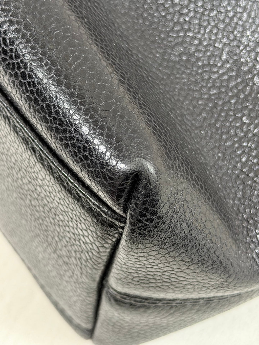 CHANEL Caviar Embossed Logo Chain Tote Bag