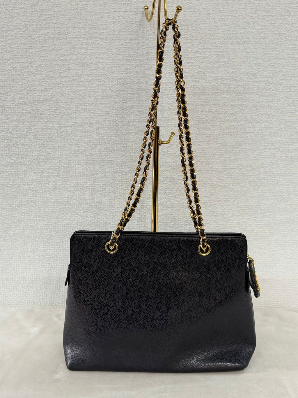 CHANEL Caviar Embossed Logo Chain Tote Bag