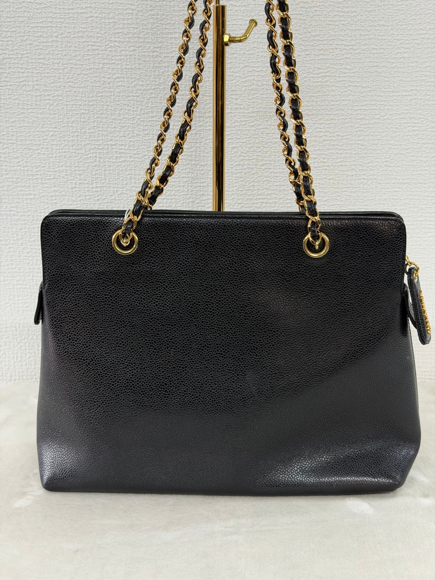 CHANEL Caviar Embossed Logo Chain Tote Bag