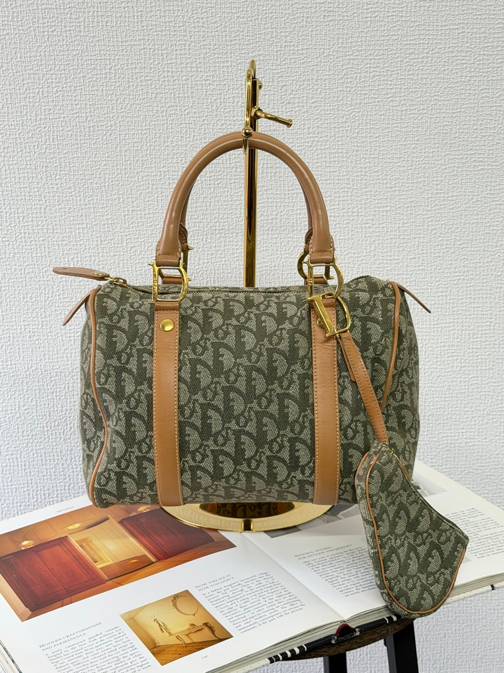 CHRISTIAN DIOR D'Oblique Denim Boston Handbag