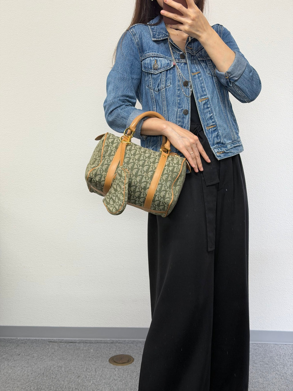 CHRISTIAN DIOR D'Oblique Denim Boston Handbag