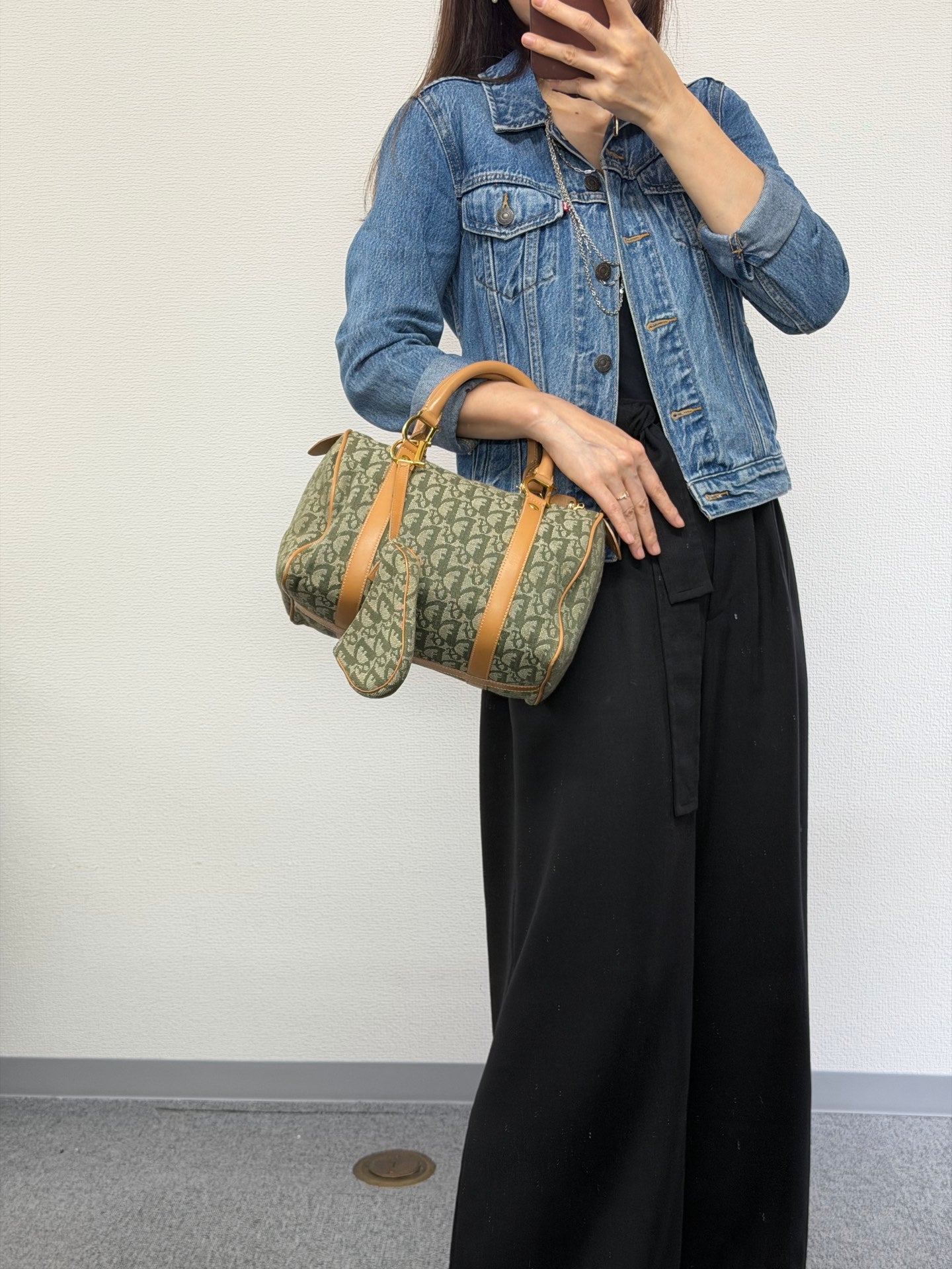 CHRISTIAN DIOR D'Oblique Denim Boston Handbag