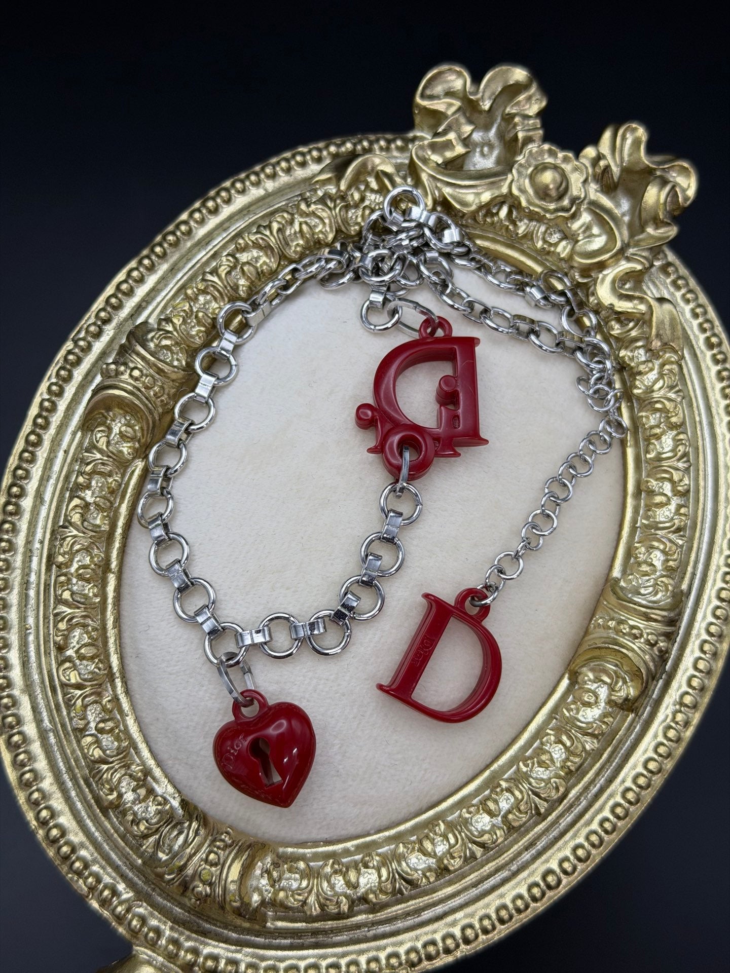 CHRISTIAN DIOR Vintage Multi-Charm Chain Necklace