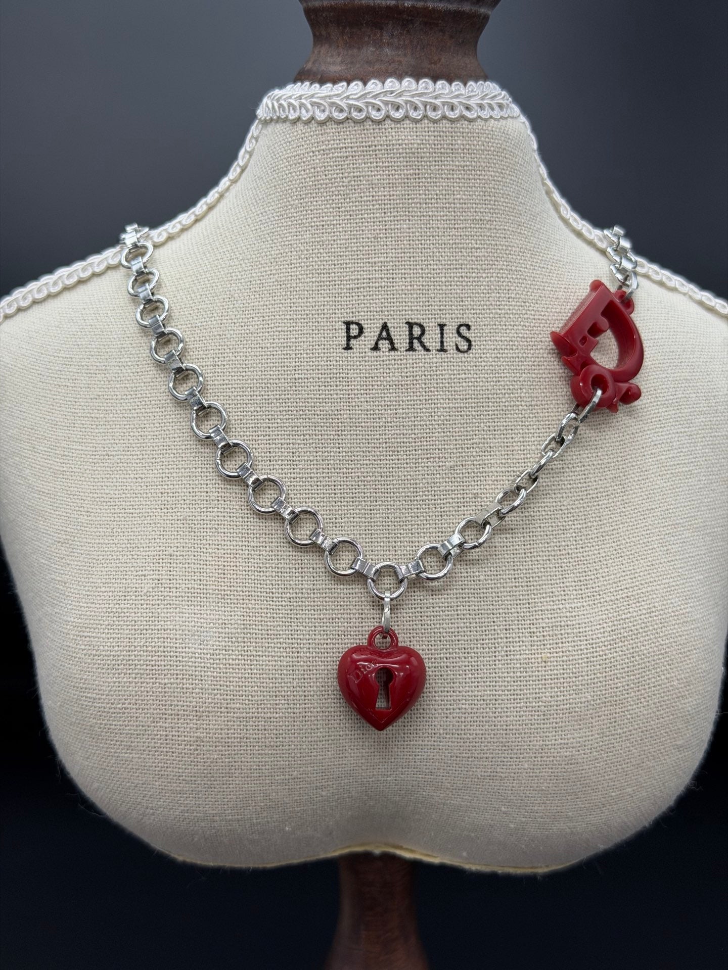 CHRISTIAN DIOR Vintage Multi-Charm Chain Necklace