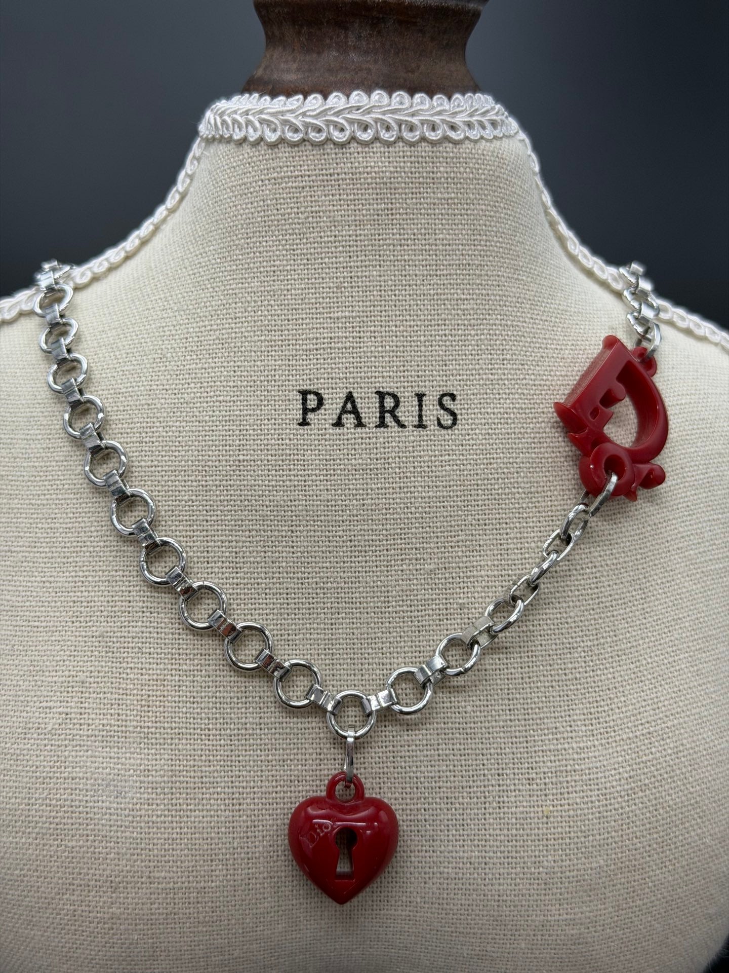 CHRISTIAN DIOR Vintage Multi-Charm Chain Necklace