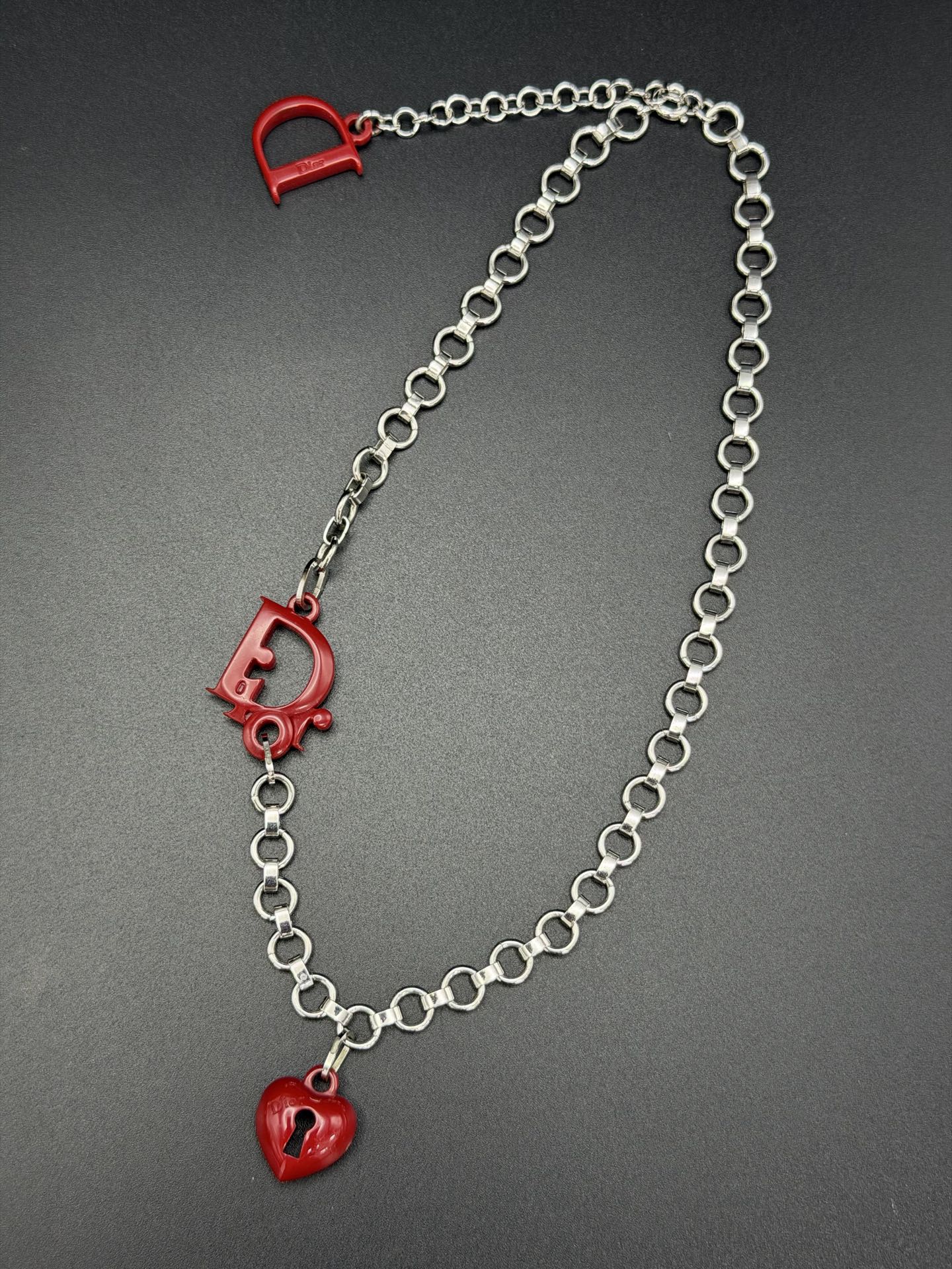 CHRISTIAN DIOR Vintage Multi-Charm Chain Necklace