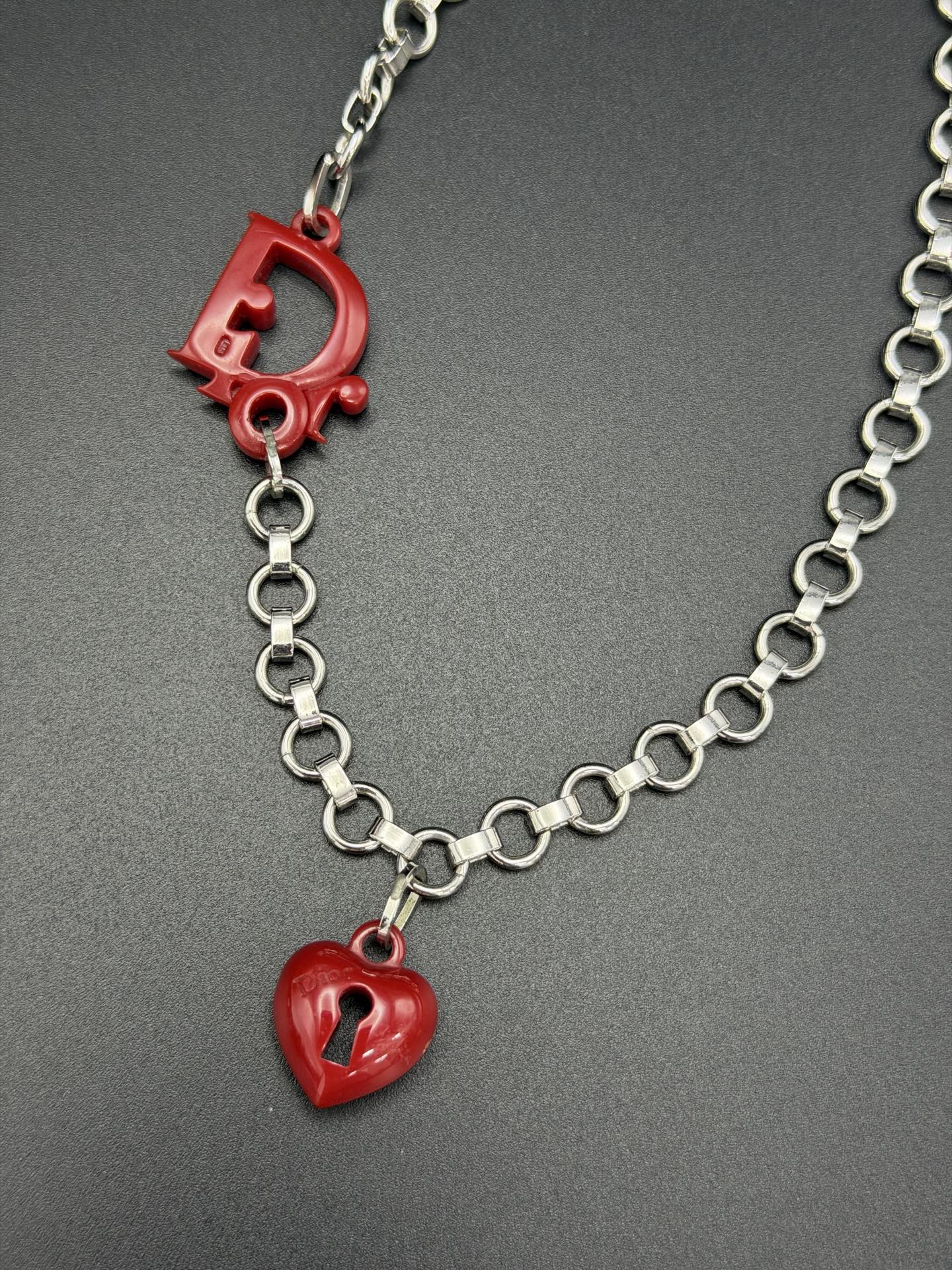 CHRISTIAN DIOR Vintage Multi-Charm Chain Necklace