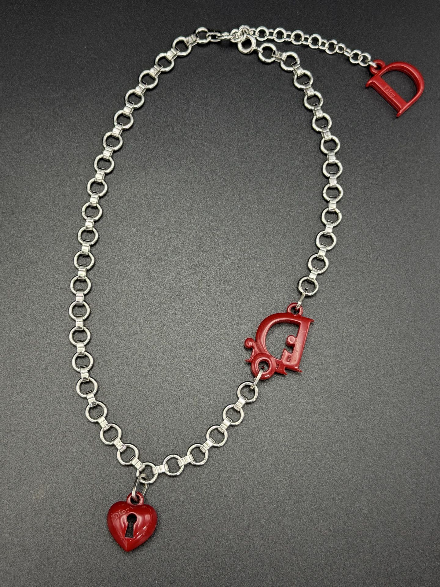 CHRISTIAN DIOR Vintage Multi-Charm Chain Necklace