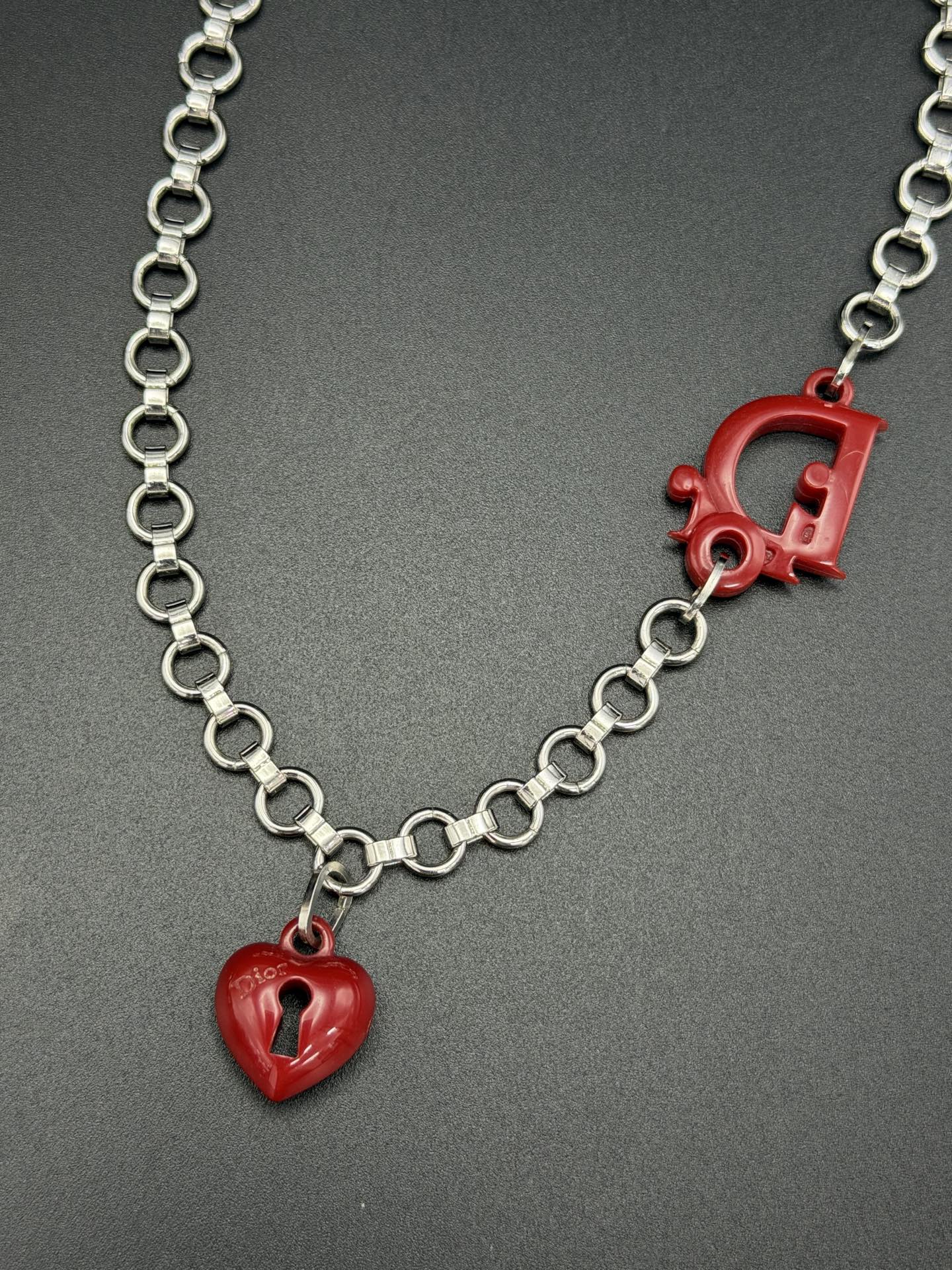 CHRISTIAN DIOR Vintage Multi-Charm Chain Necklace
