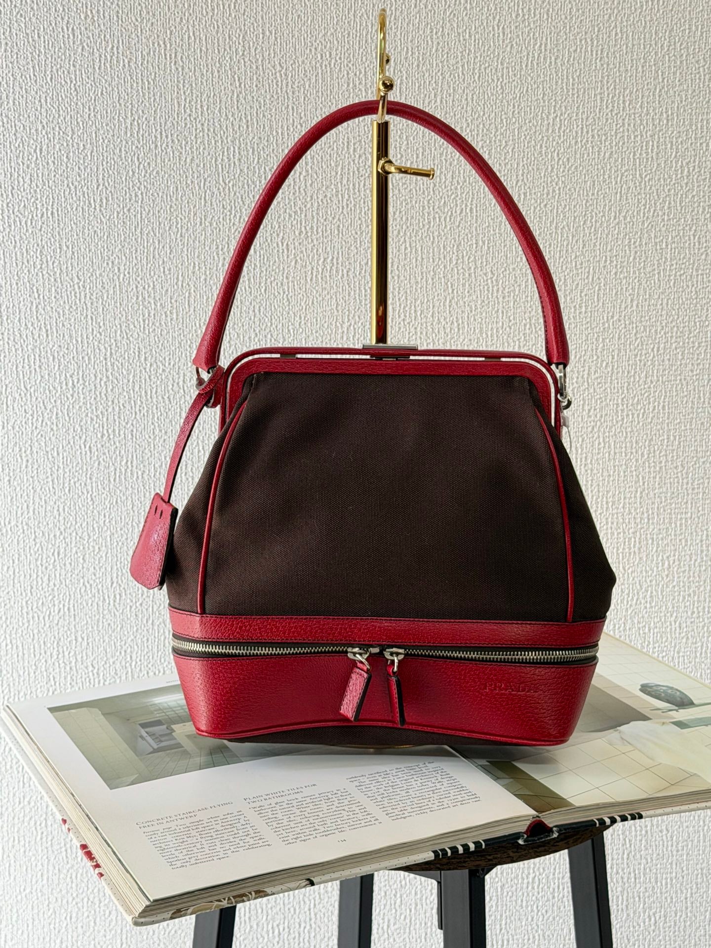 PRADA Leather Kiss-lock Handbag