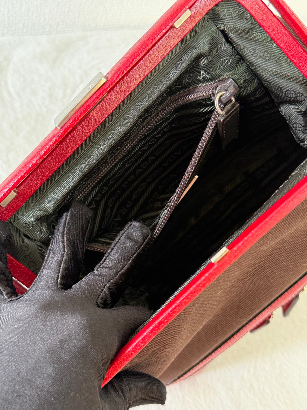 PRADA Leather Kiss-lock Handbag