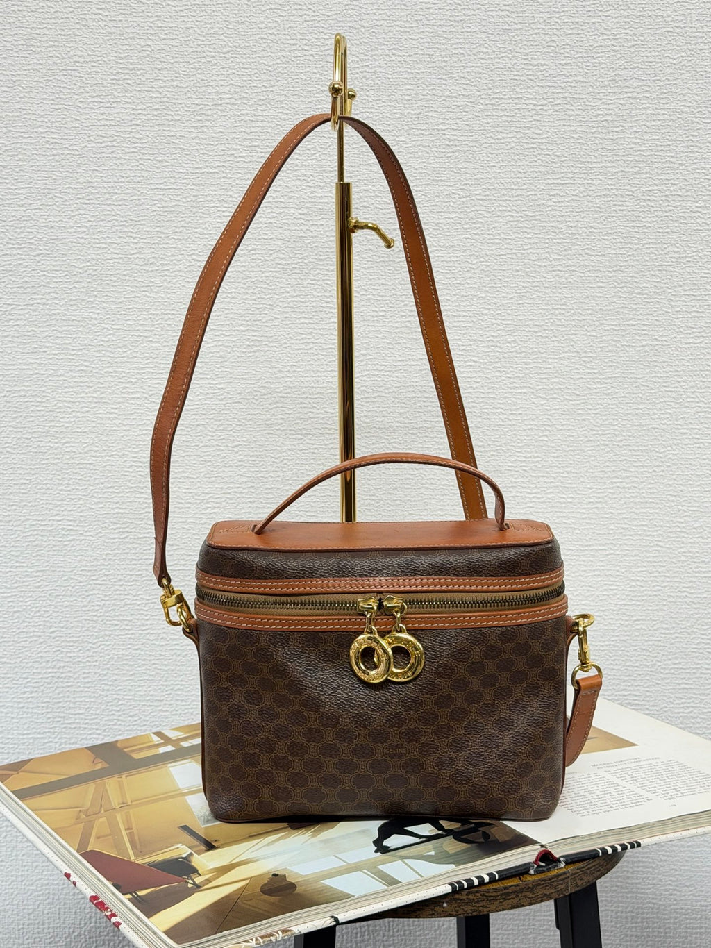 Celine Brown Macadam Gold Ring Cosmetic Bag