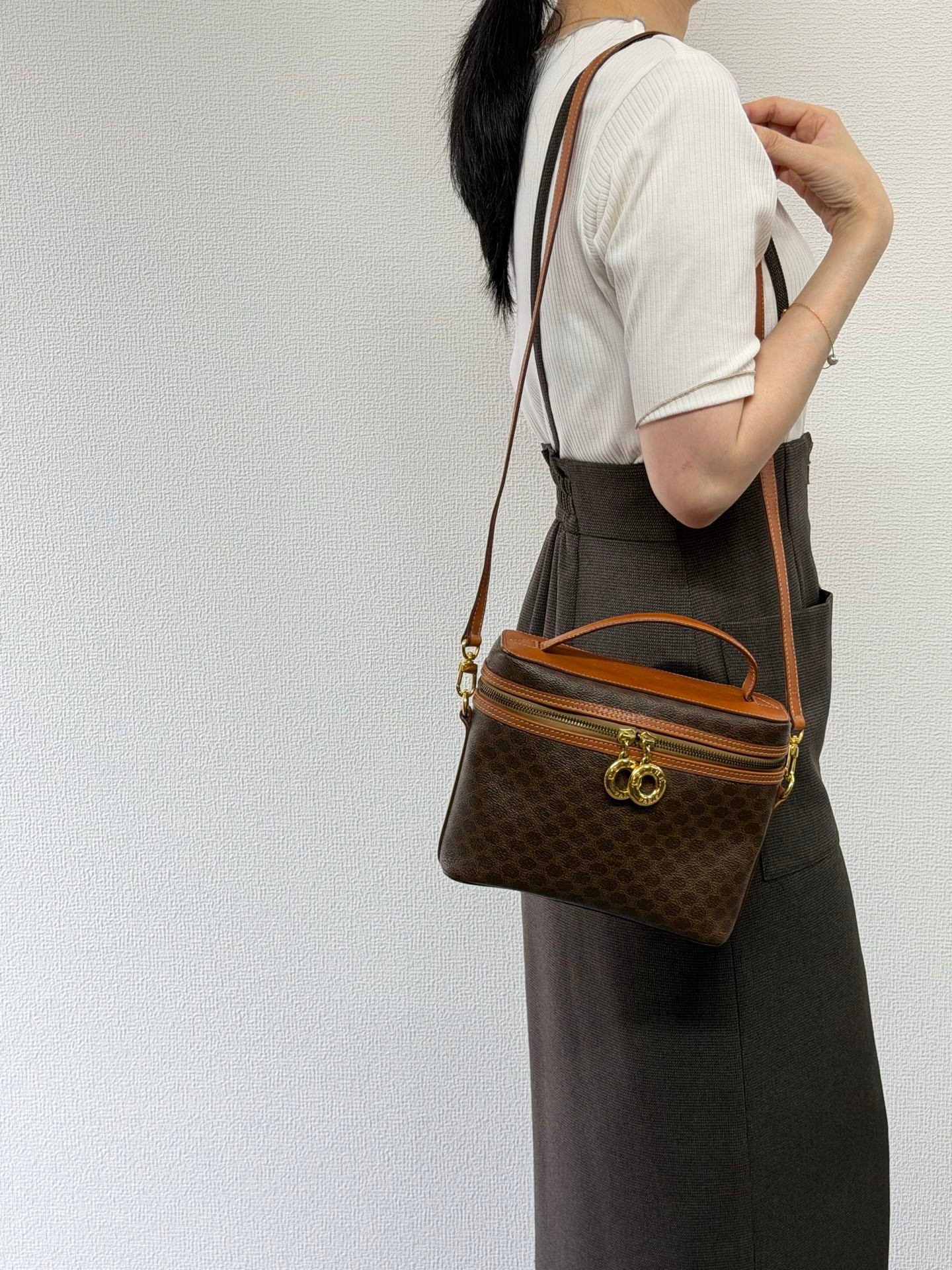 Celine Brown Macadam Gold Ring Cosmetic Bag