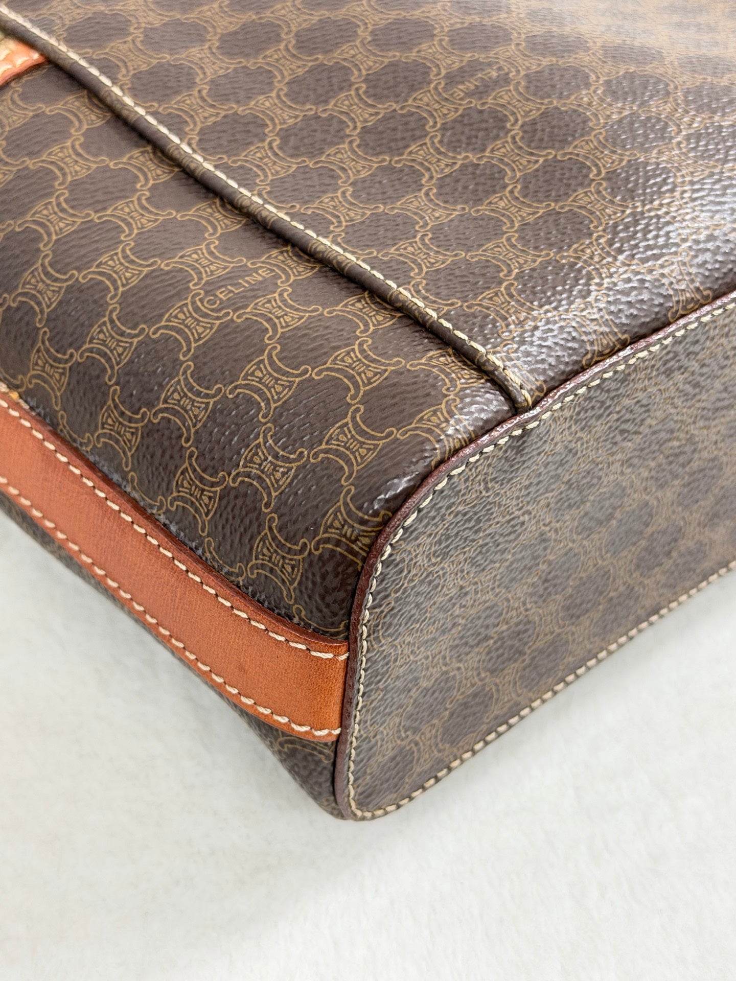 Celine Brown Macadam Gold Ring Cosmetic Bag