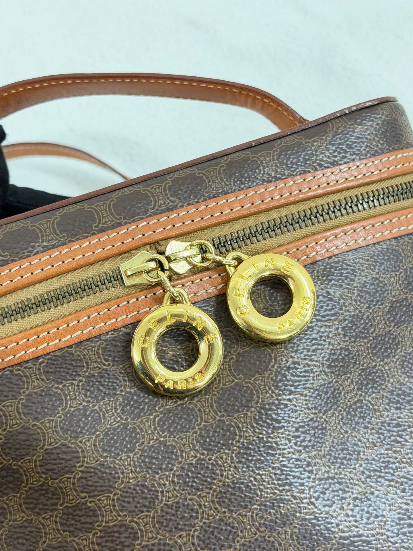 Celine Brown Macadam Gold Ring Cosmetic Bag