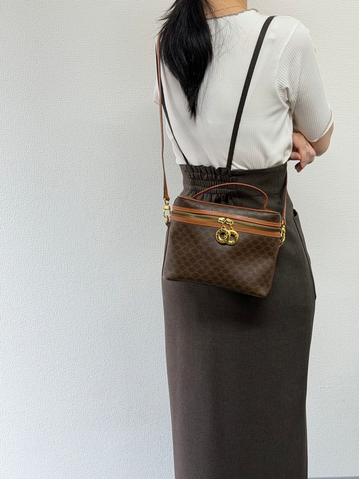Celine Brown Macadam Gold Ring Cosmetic Bag
