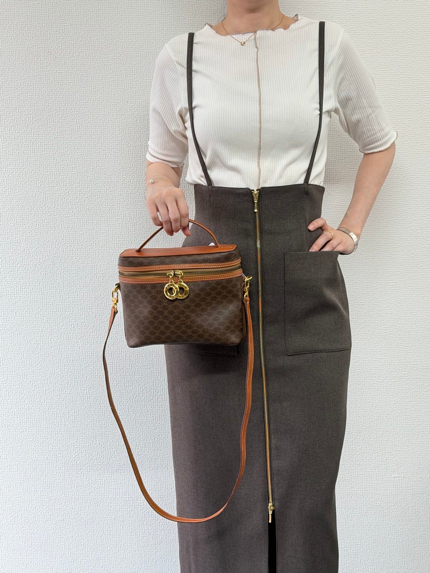 Celine Brown Macadam Gold Ring Cosmetic Bag
