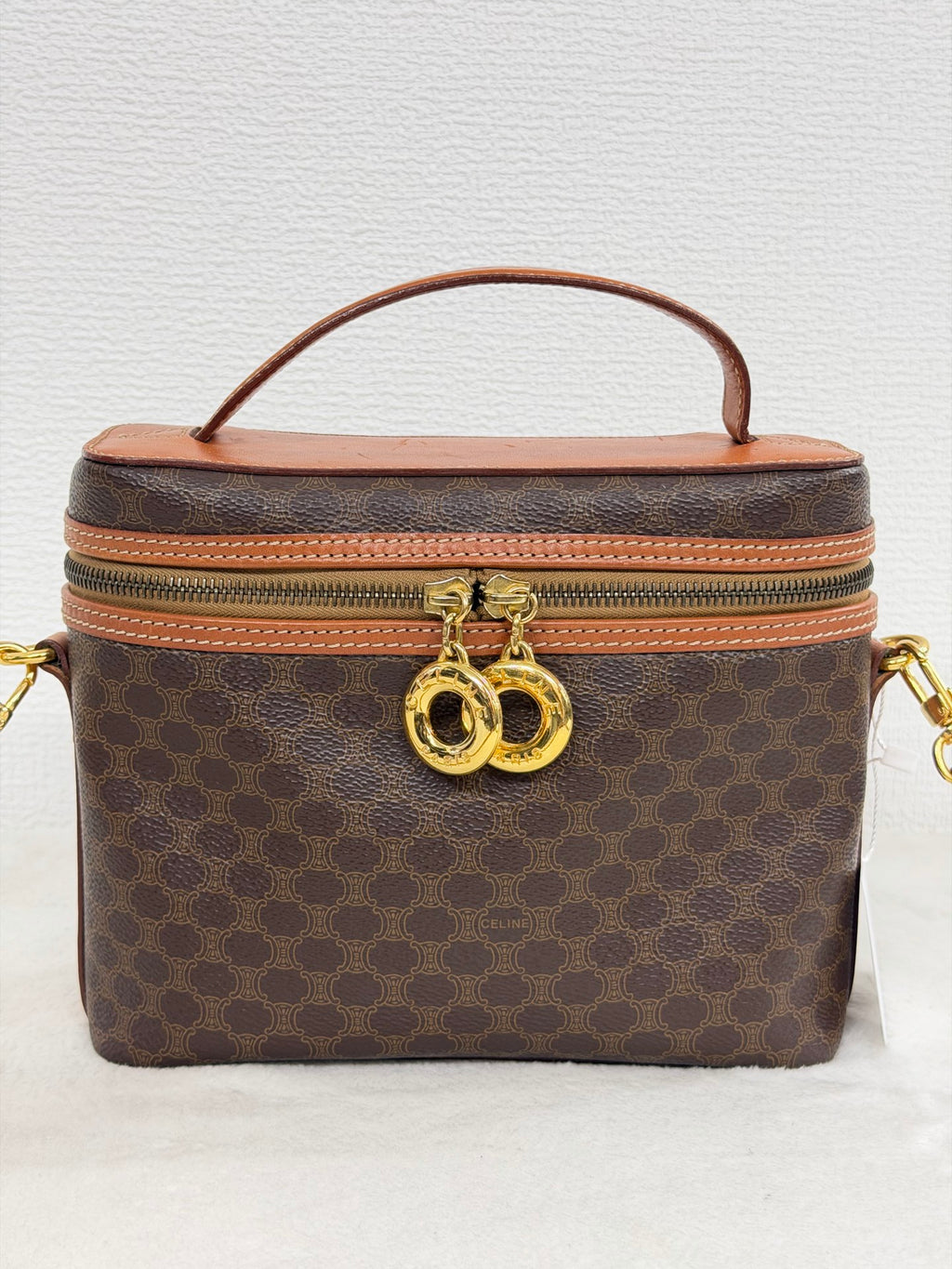Celine Brown Macadam Gold Ring Cosmetic Bag