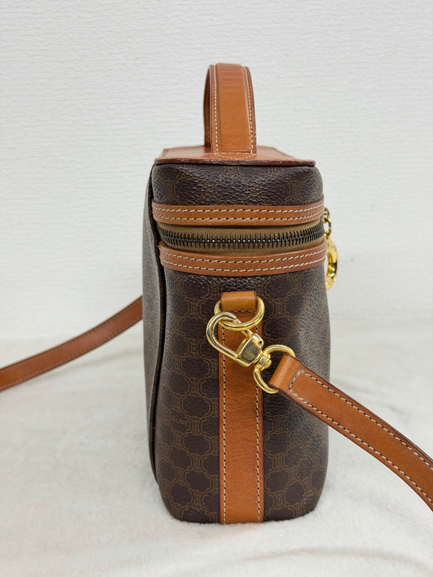 Celine Brown Macadam Gold Ring Cosmetic Bag