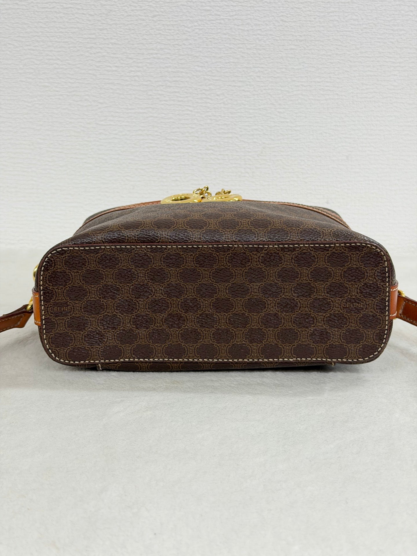 Celine Brown Macadam Gold Ring Cosmetic Bag