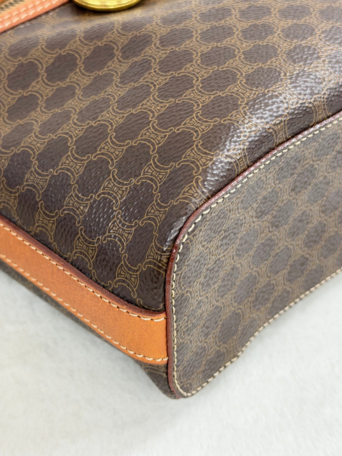 Celine Brown Macadam Gold Ring Cosmetic Bag