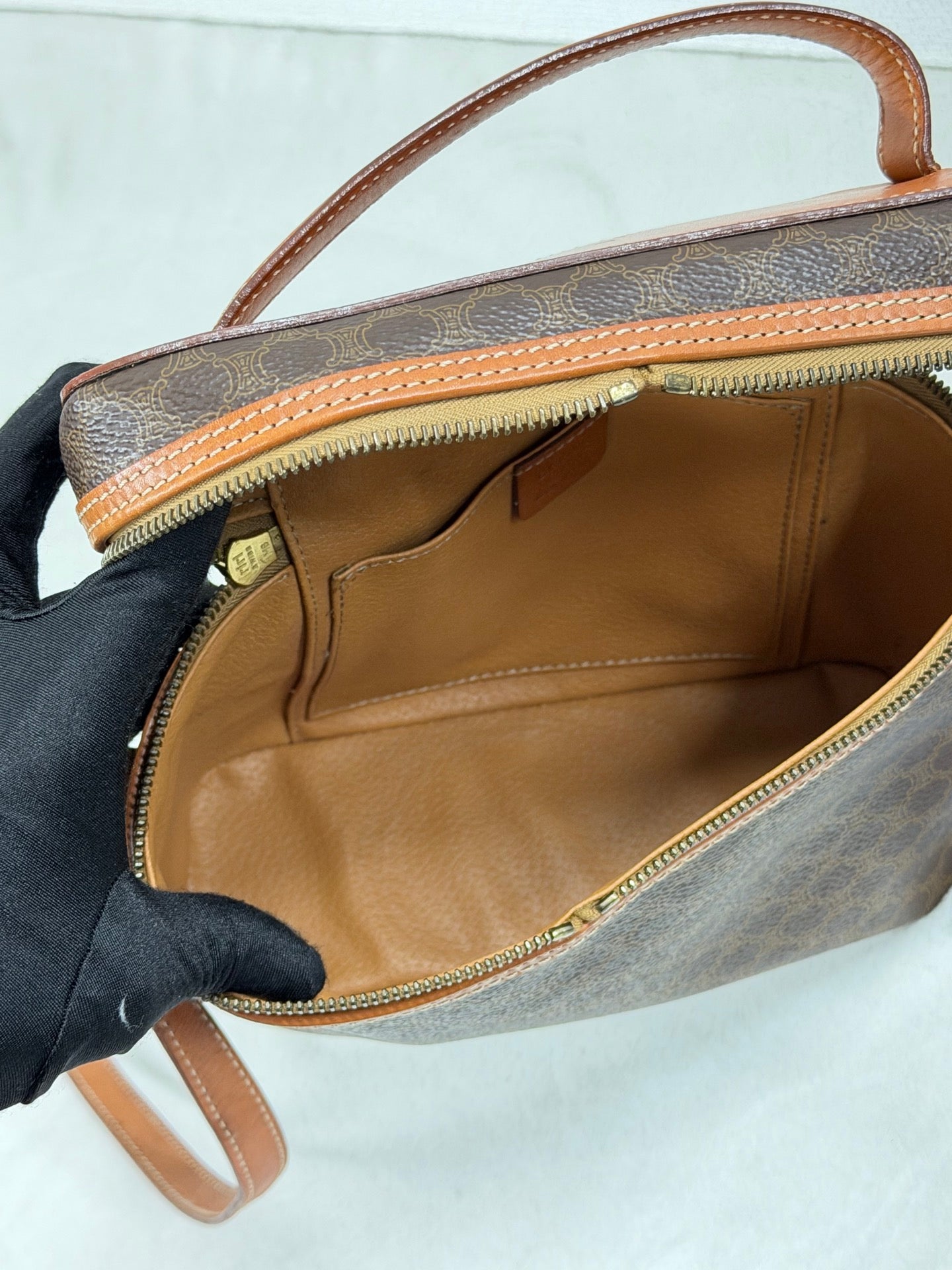 Celine Brown Macadam Gold Ring Cosmetic Bag