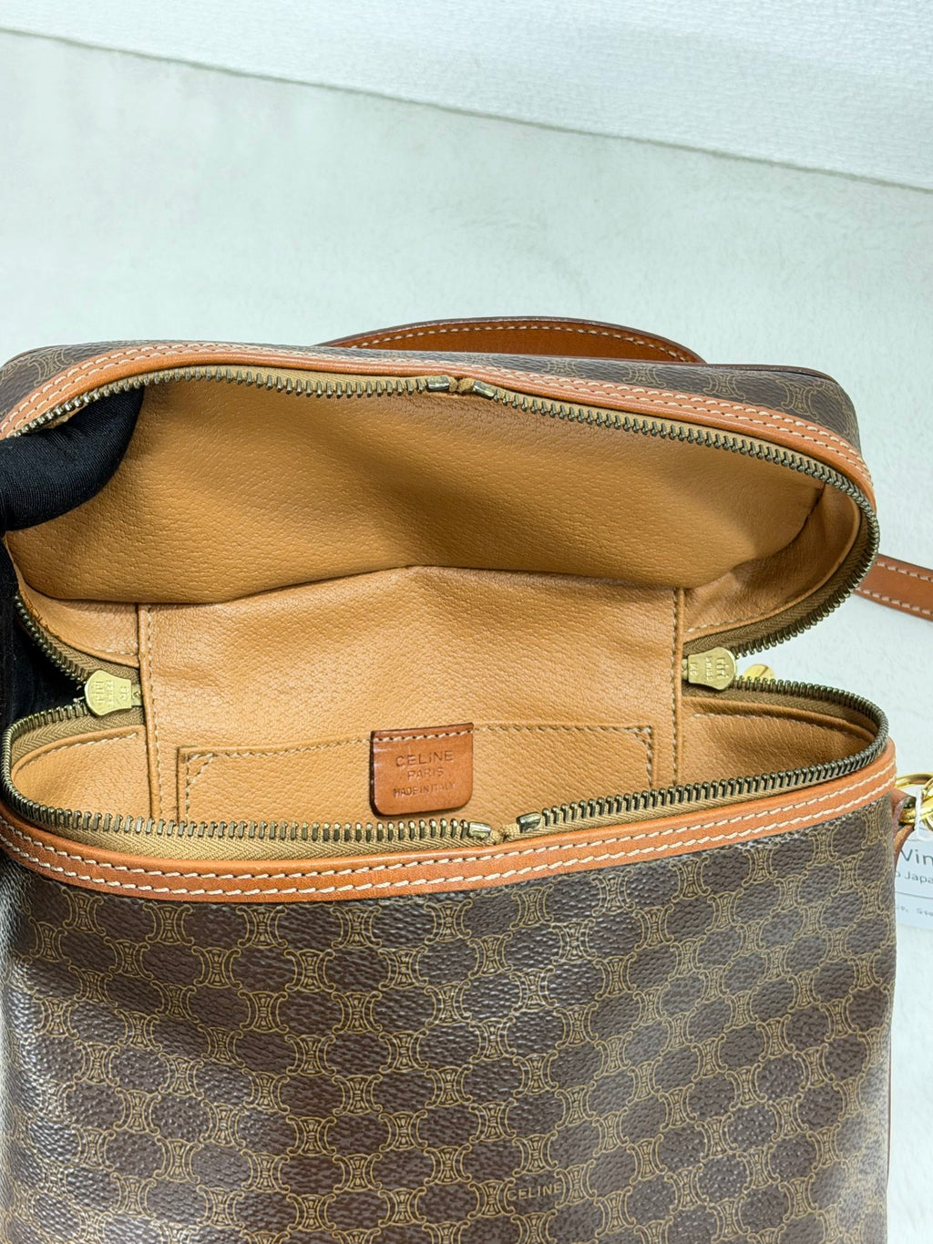 Celine Brown Macadam Gold Ring Cosmetic Bag