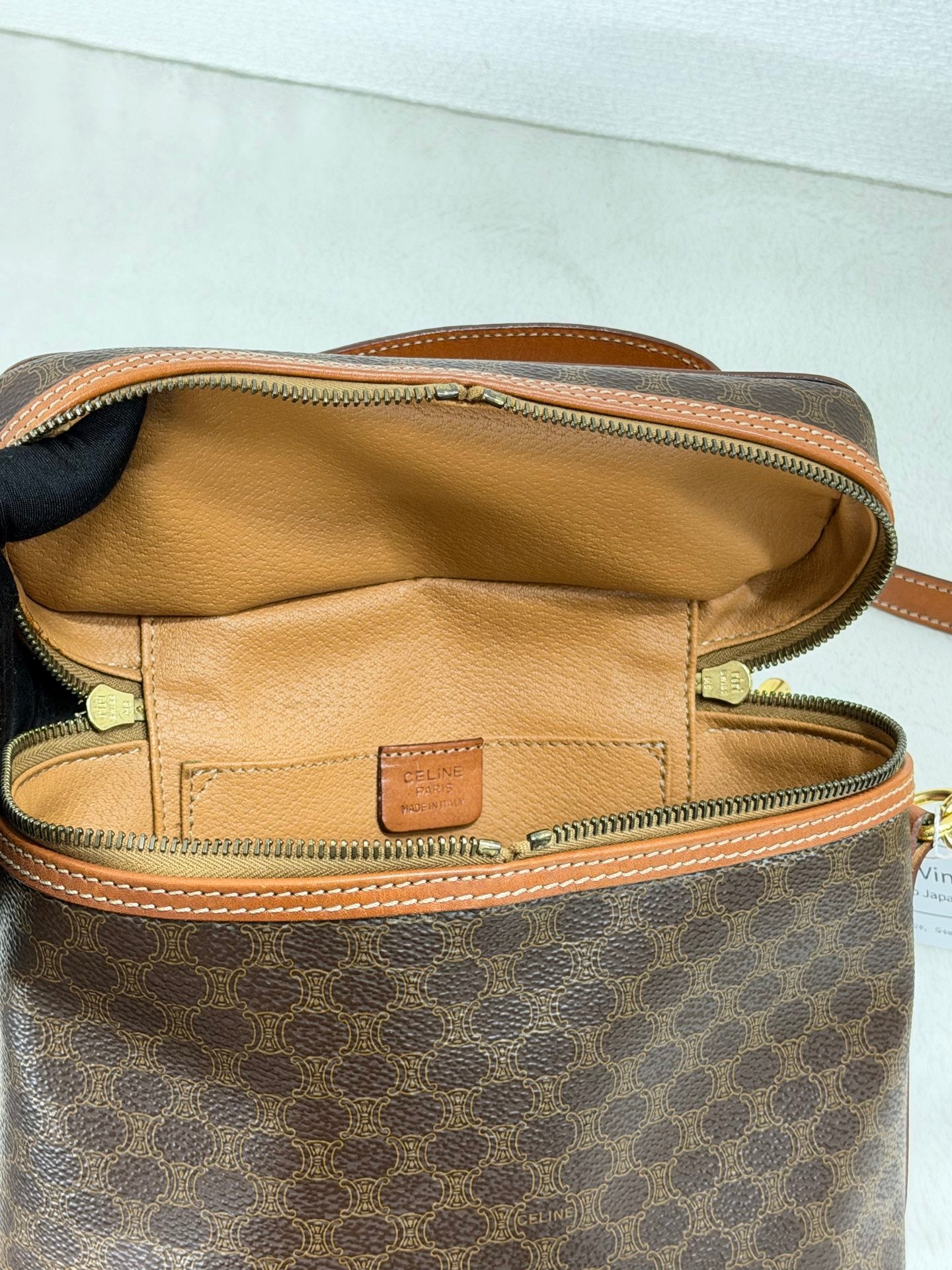 Celine Brown Macadam Gold Ring Cosmetic Bag