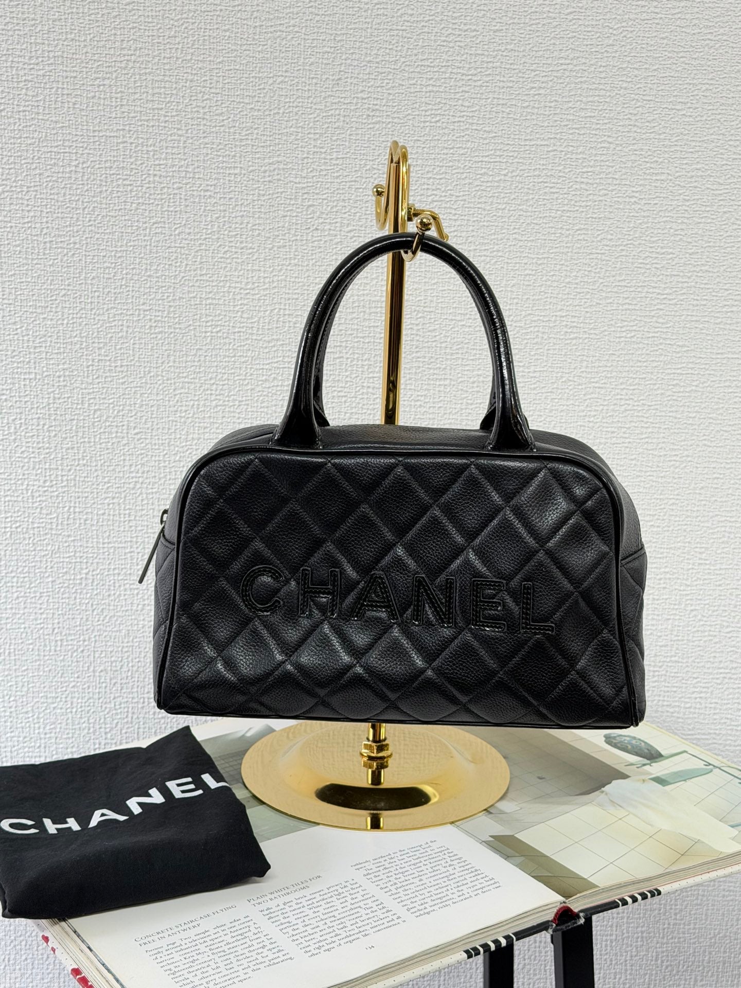 Chanel Caviar Quilted Logo Boston Bag