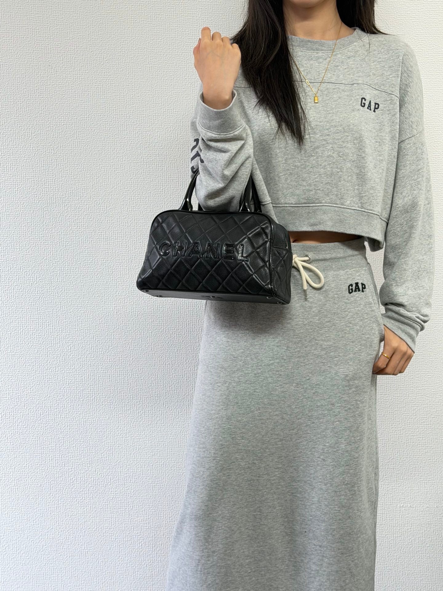 Chanel Caviar Quilted Logo Boston Bag