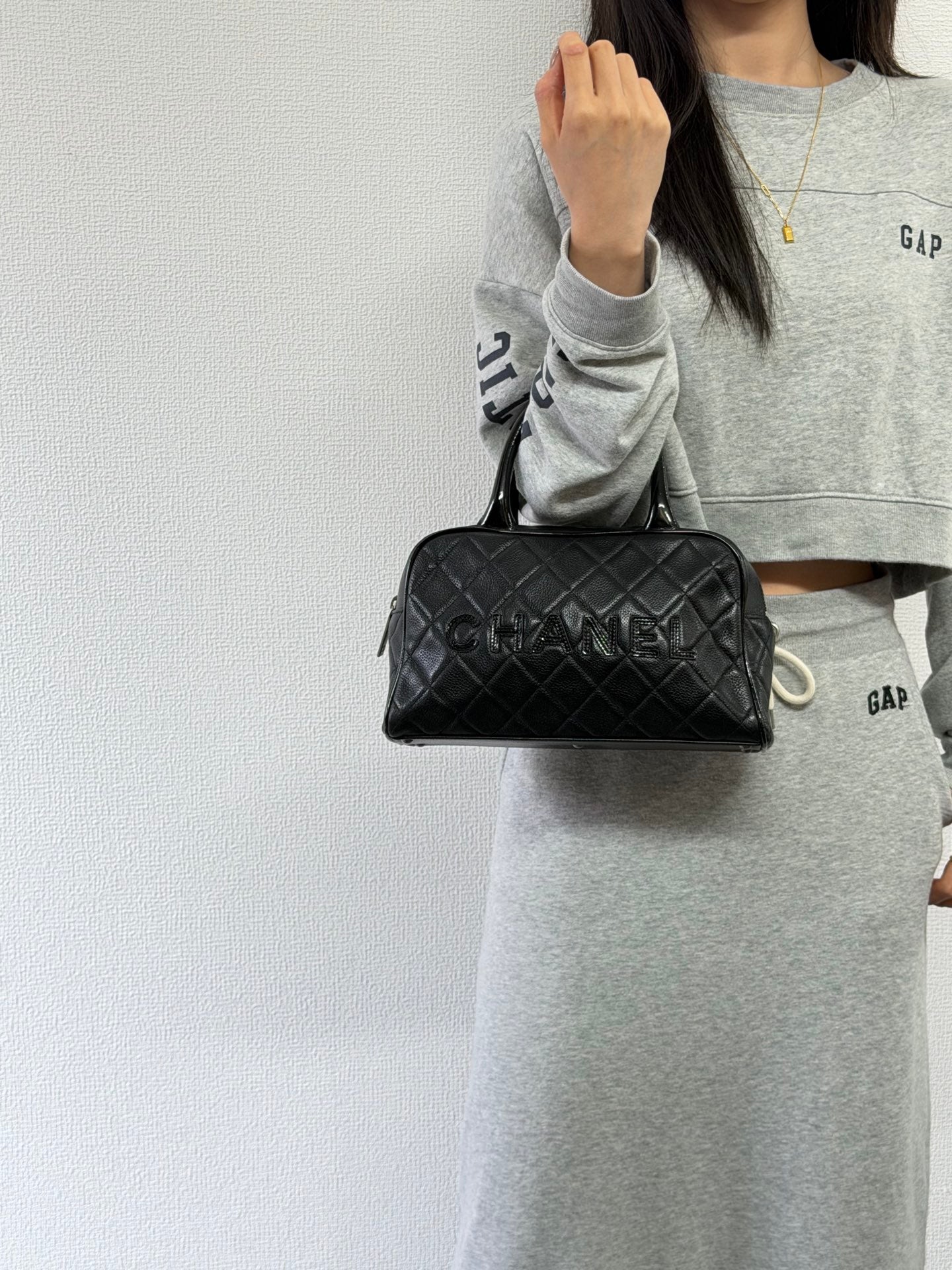 Chanel Caviar Quilted Logo Boston Bag