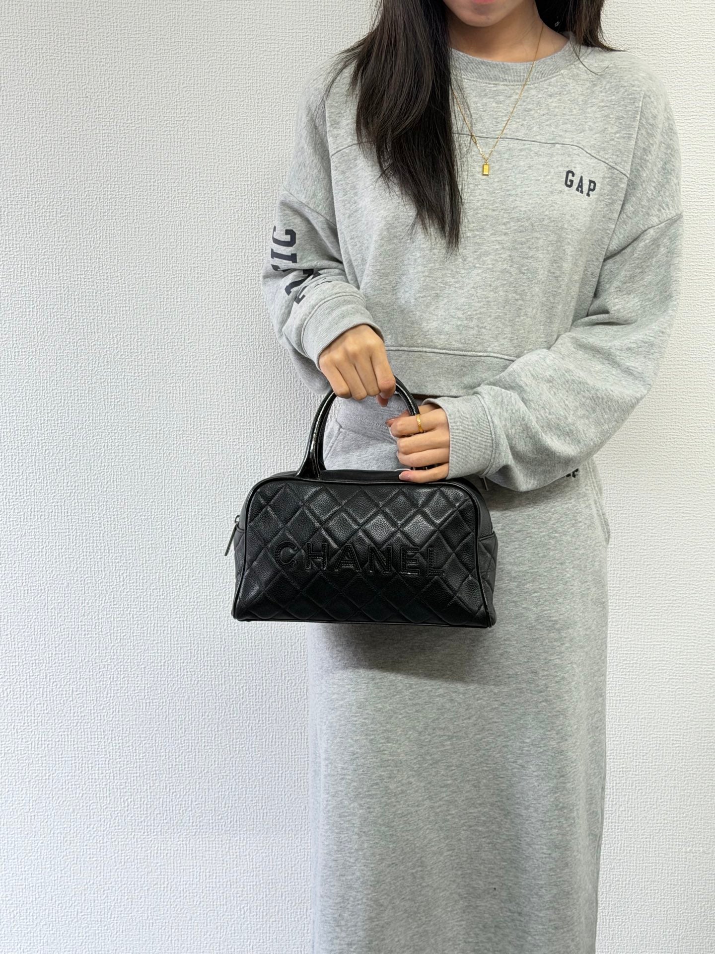 Chanel Caviar Quilted Logo Boston Bag