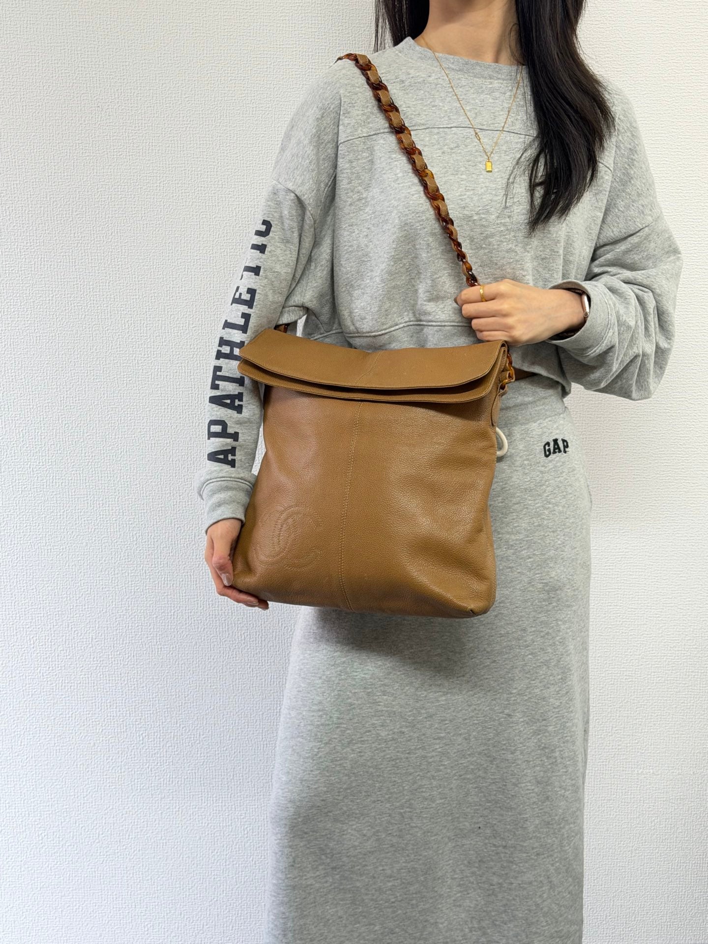 Chanel Beige Tortoise Caviar Leather Shoulder Bag