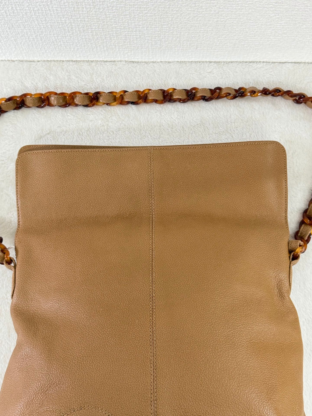 Chanel Beige Tortoise Caviar Leather Shoulder Bag