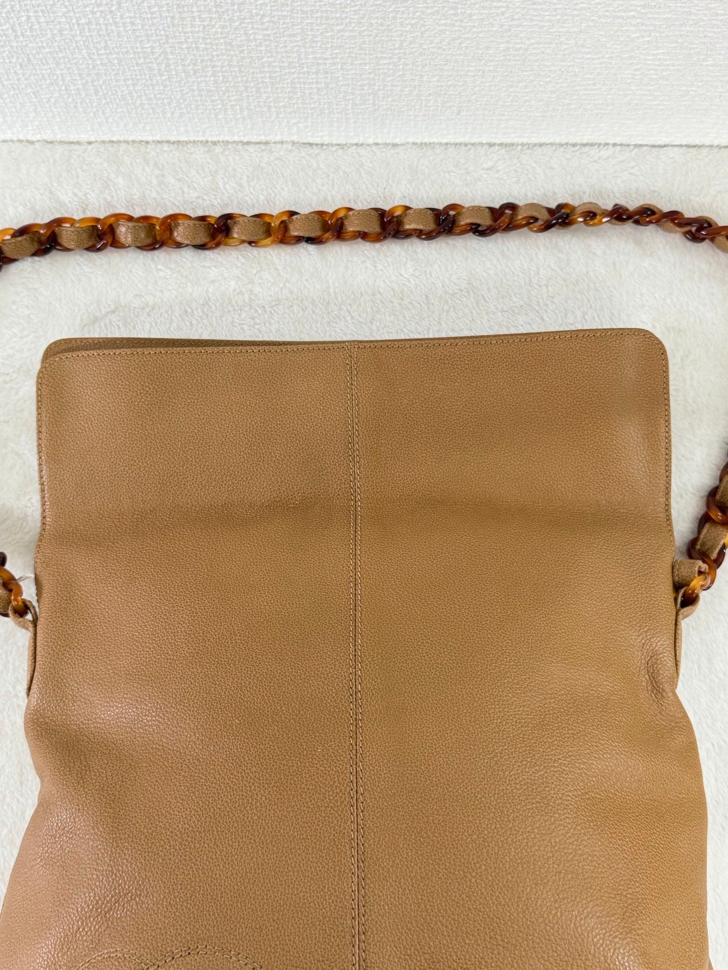 Chanel Beige Tortoise Caviar Leather Shoulder Bag