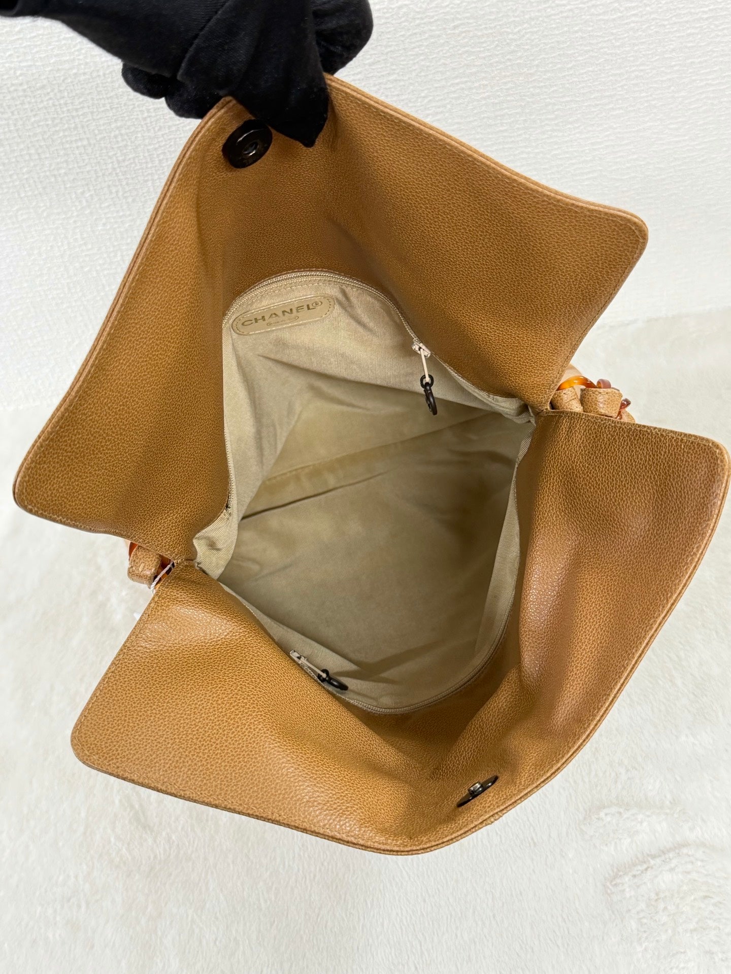 Chanel Beige Tortoise Caviar Leather Shoulder Bag