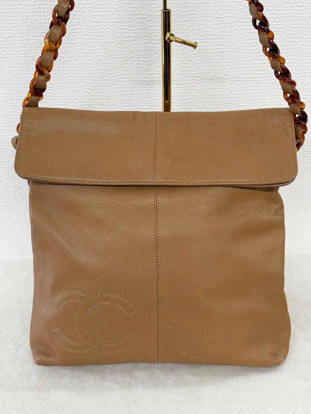 Chanel Beige Tortoise Caviar Leather Shoulder Bag