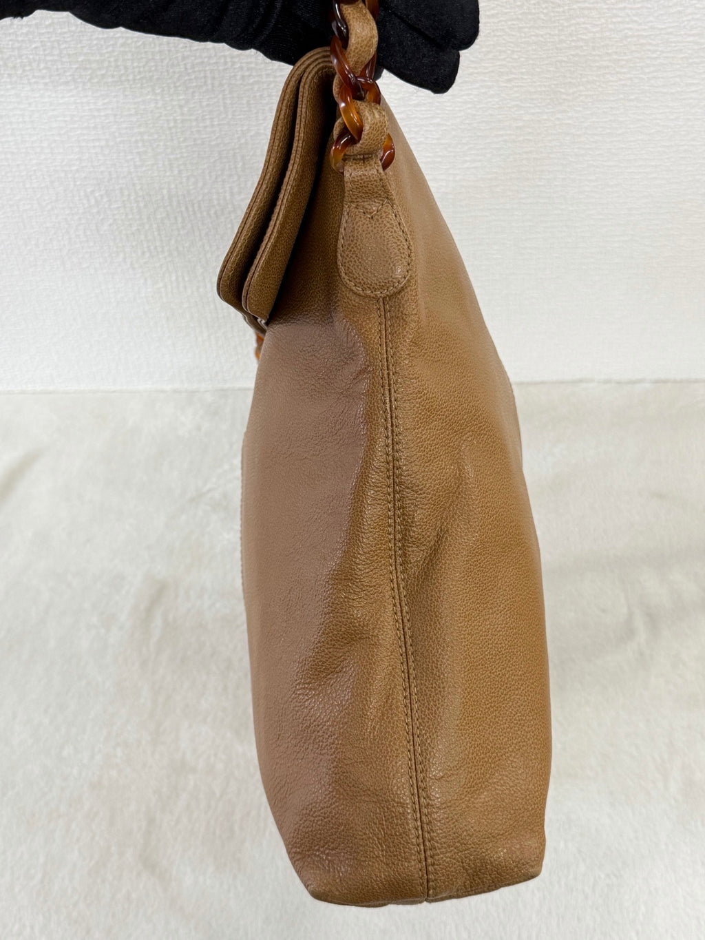 Chanel Beige Tortoise Caviar Leather Shoulder Bag
