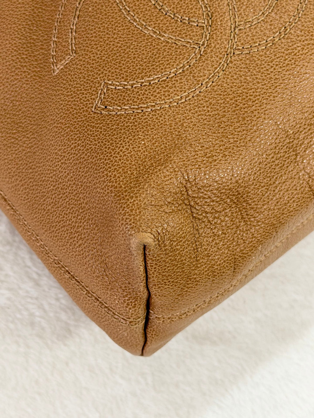 Chanel Beige Tortoise Caviar Leather Shoulder Bag