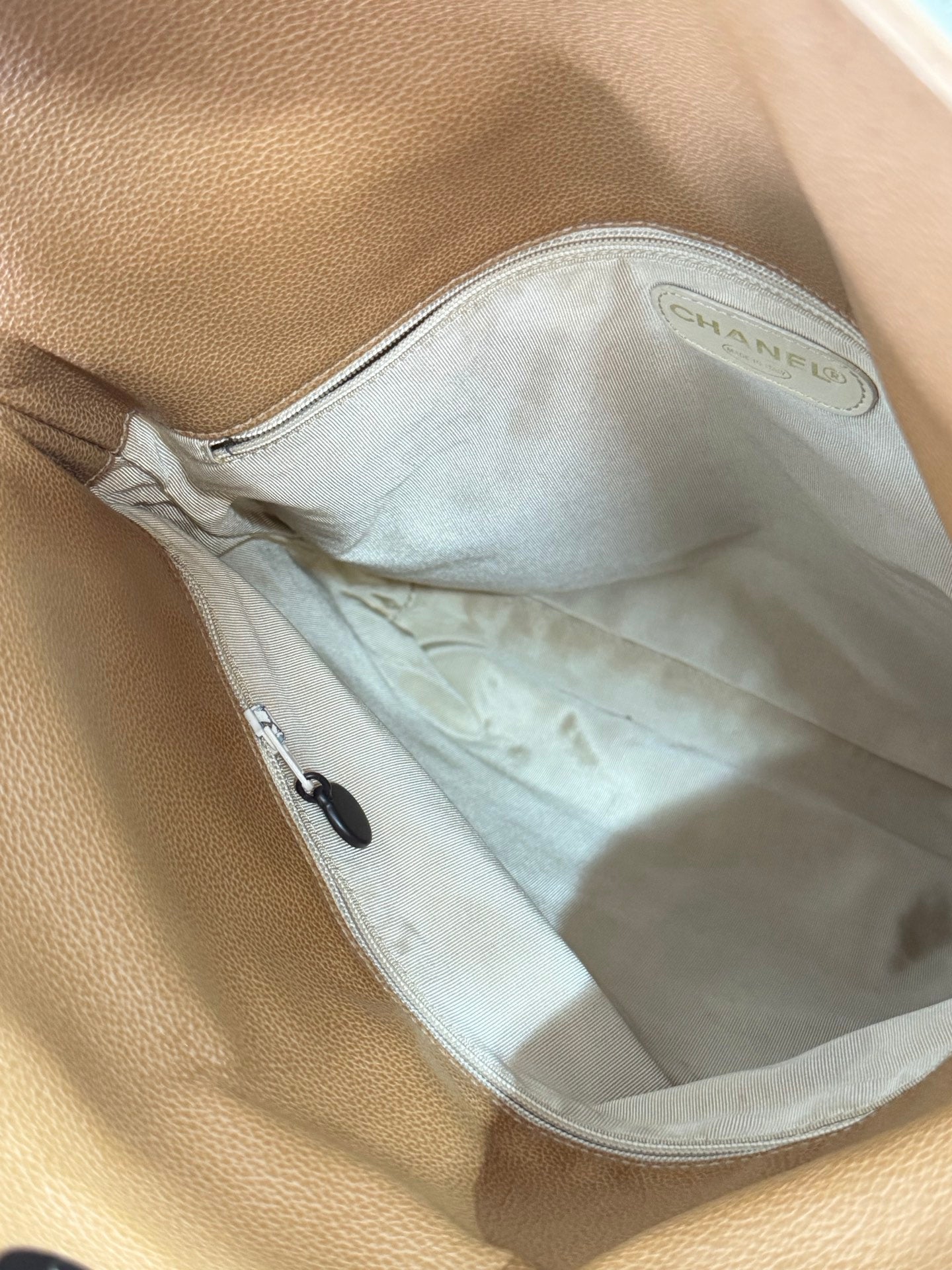 Chanel Beige Tortoise Caviar Leather Shoulder Bag