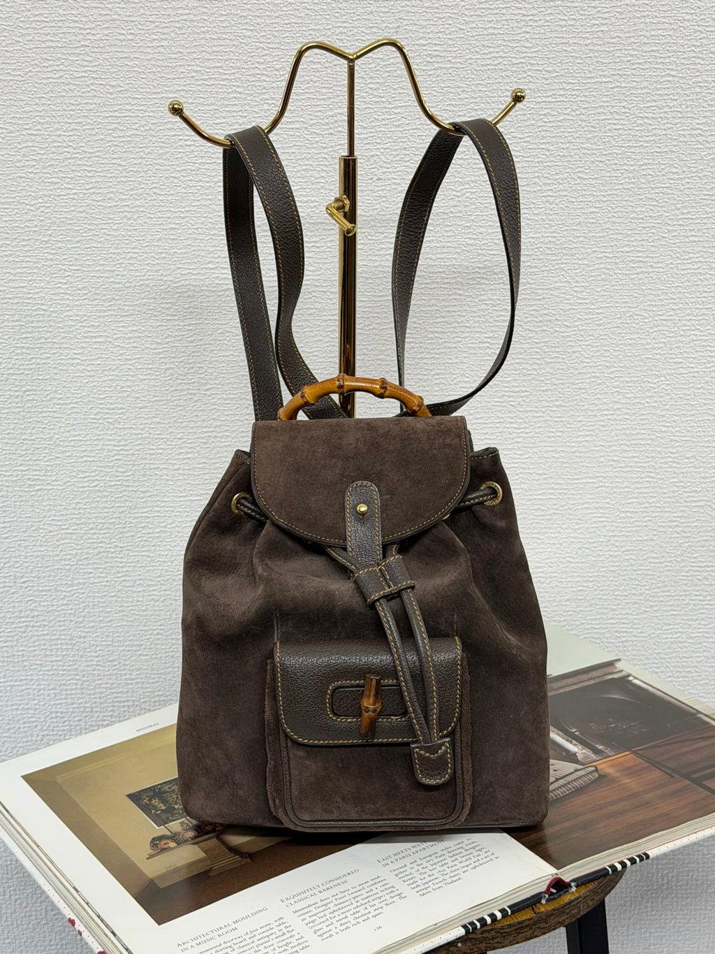 GUCCI  Bamboo Backpack Suede