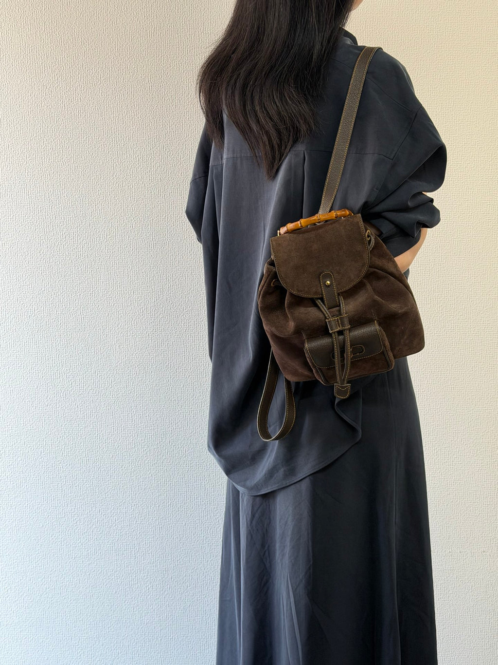 GUCCI  Bamboo Backpack Suede