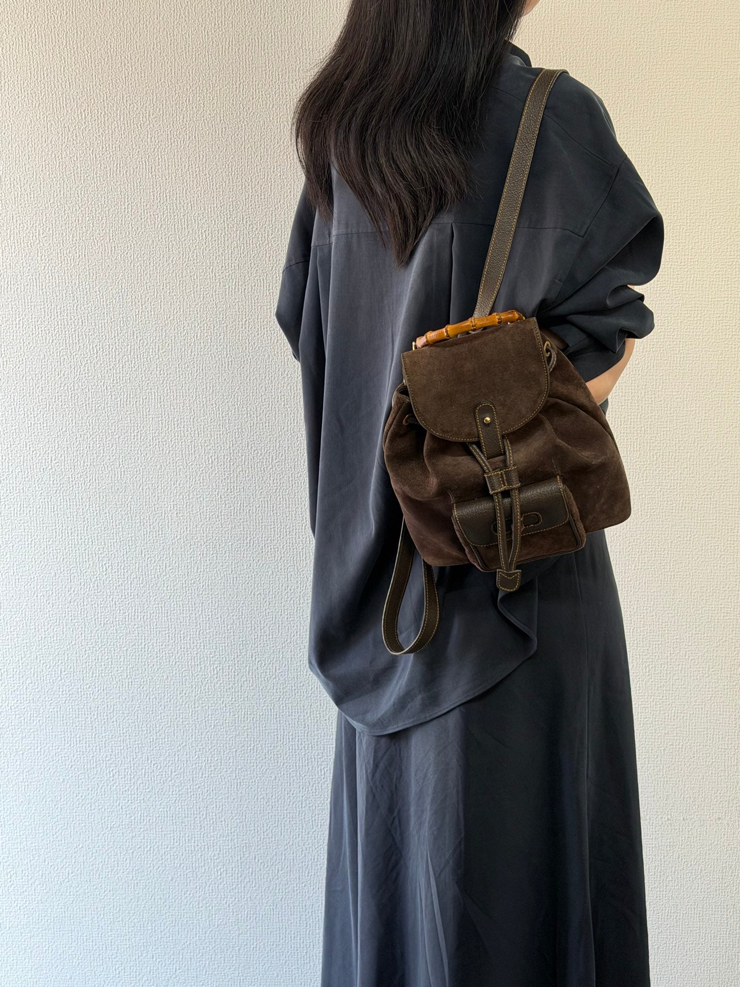 GUCCI  Bamboo Backpack Suede