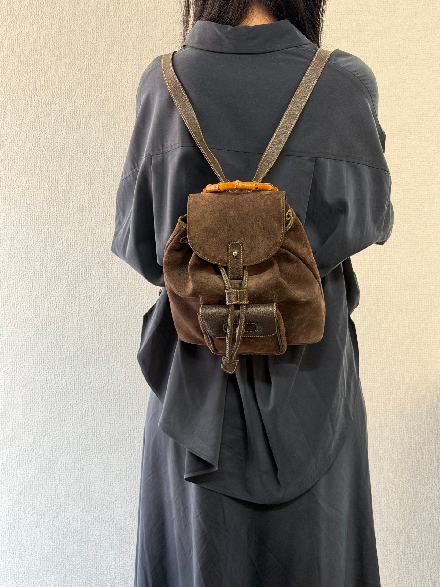 GUCCI  Bamboo Backpack Suede