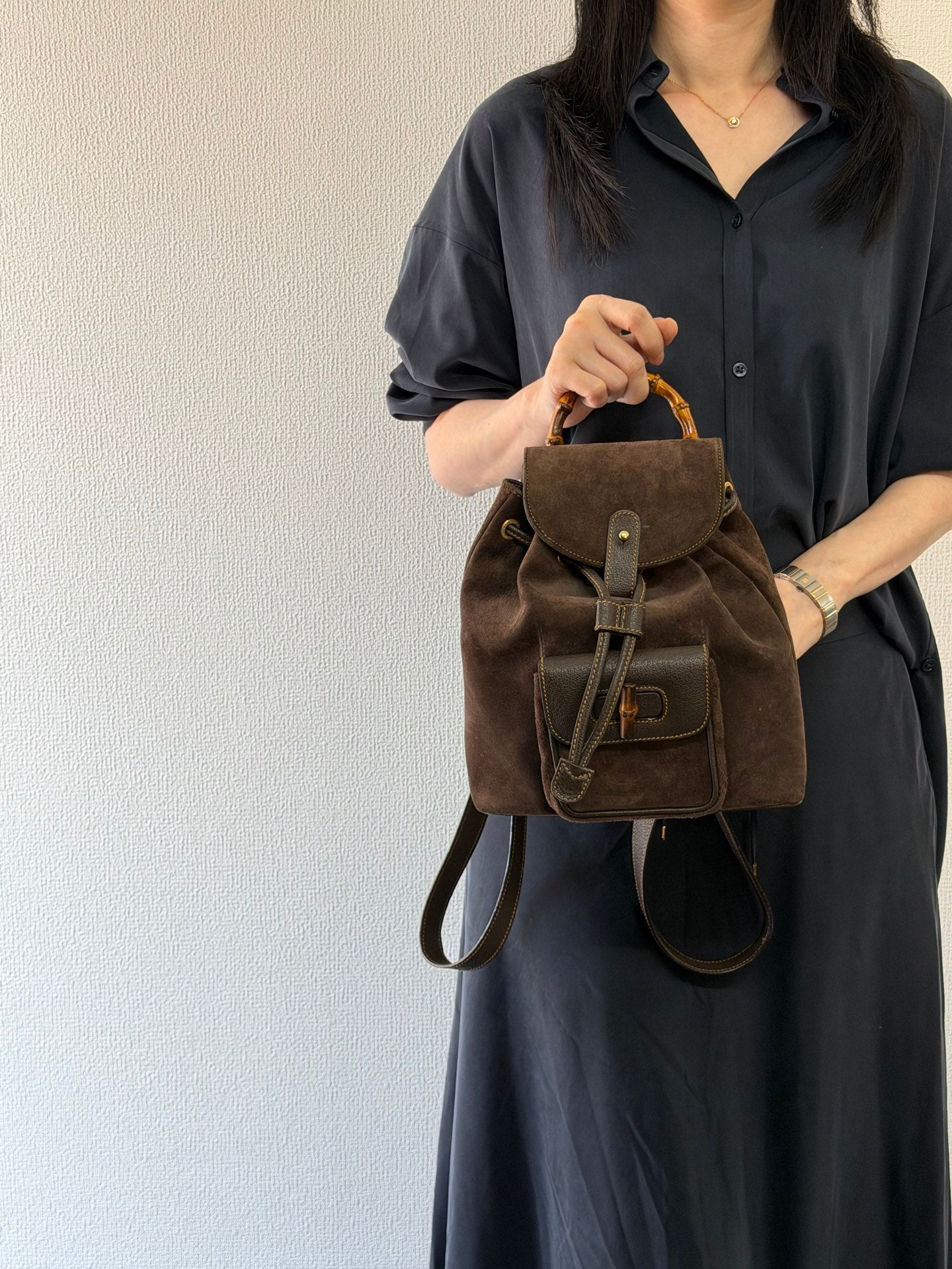 GUCCI  Bamboo Backpack Suede