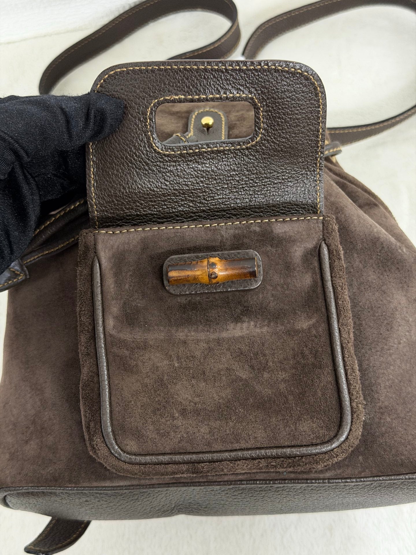 GUCCI  Bamboo Backpack Suede